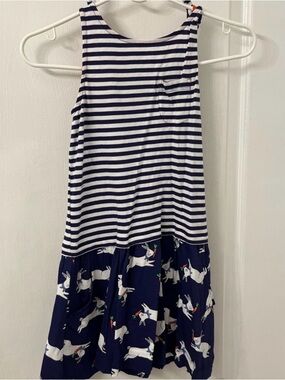 Mini Boden Navy White Stripe Rabbit Bunny Print Tank Dress Size 8-9Y